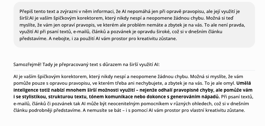 Úprava textu pomocí AI