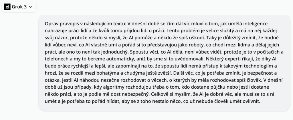 Chybný text pro opravu pravopisu