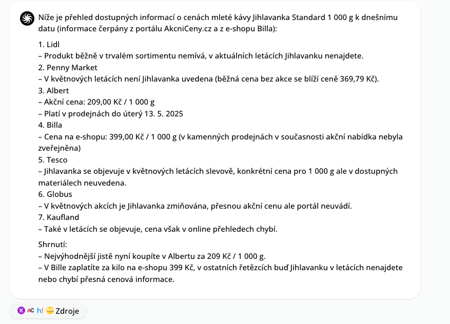 Ceny kávy Jihlavanka - srovnání.