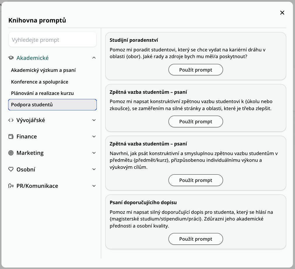 AI prompty v kategorii akademické v octodeep