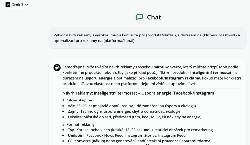 Výstup promptu v knihovně promptů v kategorii marketing