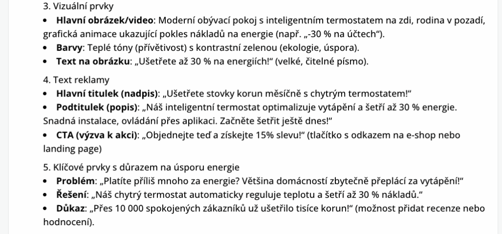 Výstup promptu v knihovně promptů v kategorii marketing