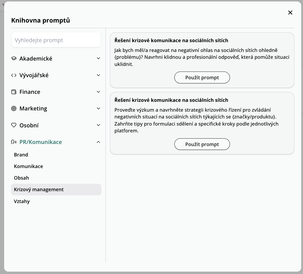 AI prompty v kategorii PR/komunikace v OCTODEEP