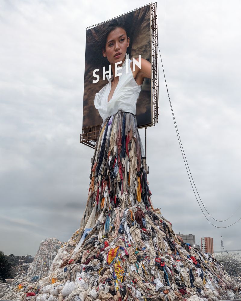 AI generovaný obrázek, který ukazuje na škodlivost fast fashion.
