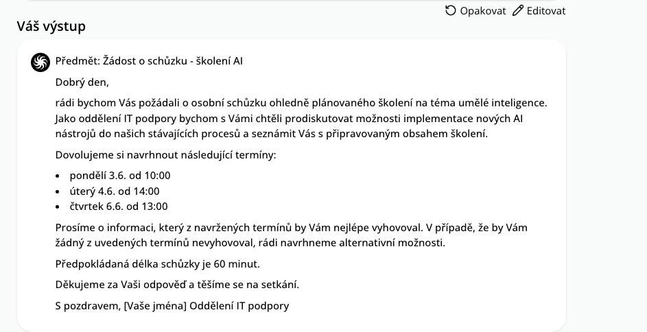 Žádost o schůzku za pomoci AI.