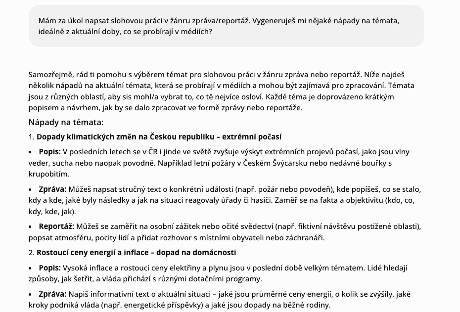 Jak dokáže AI pomoci při psaní slohové práce: Využití AI při generování nápadů