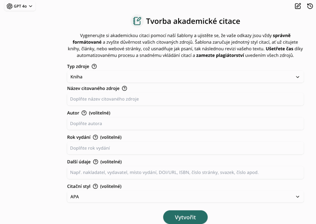 Ai tvorba bakalářské práce, akademické citace, OCTODEEP