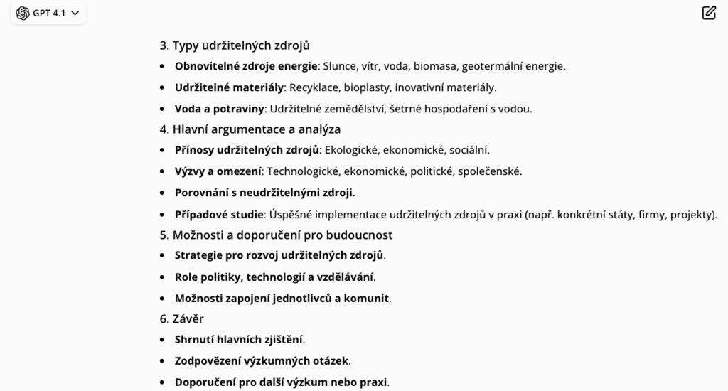 Ukázka konkrétního výstupu klíčových částí bakalářské práce v OCTODEEP