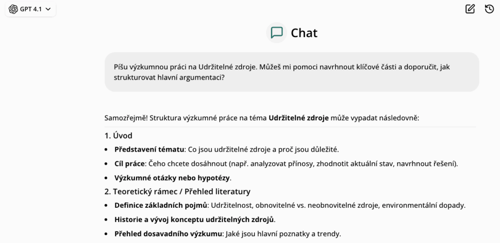 Ukázka konkrétního výstupu klíčových částí bakalářské práce v OCTODEEP