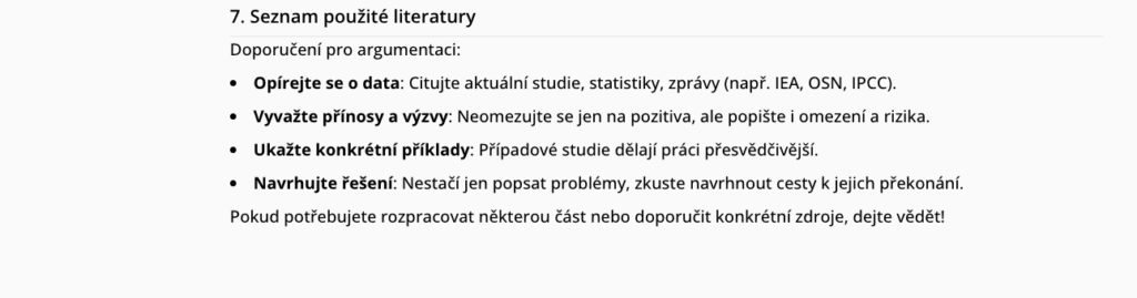 Ukázka konkrétního výstupu klíčových částí bakalářské práce v OCTODEEP