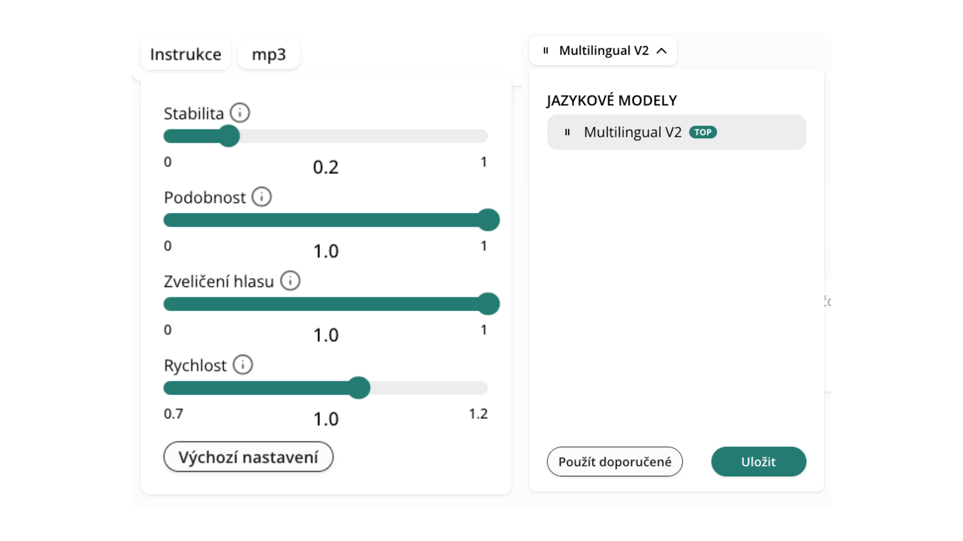 AI Audio v OCTODEEP, klonování hlasu, instrukce a model