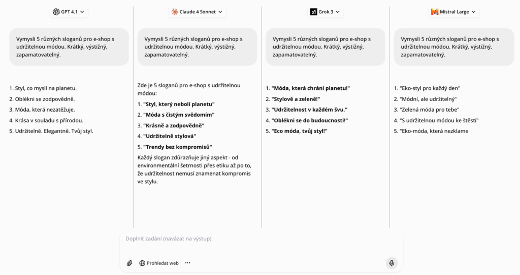 AI Multichat výstupy modelů v OCTODEEP